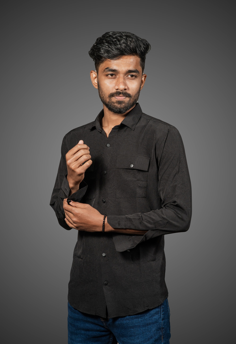 BLACK COLOR DOUBLE POCKET SHIRT