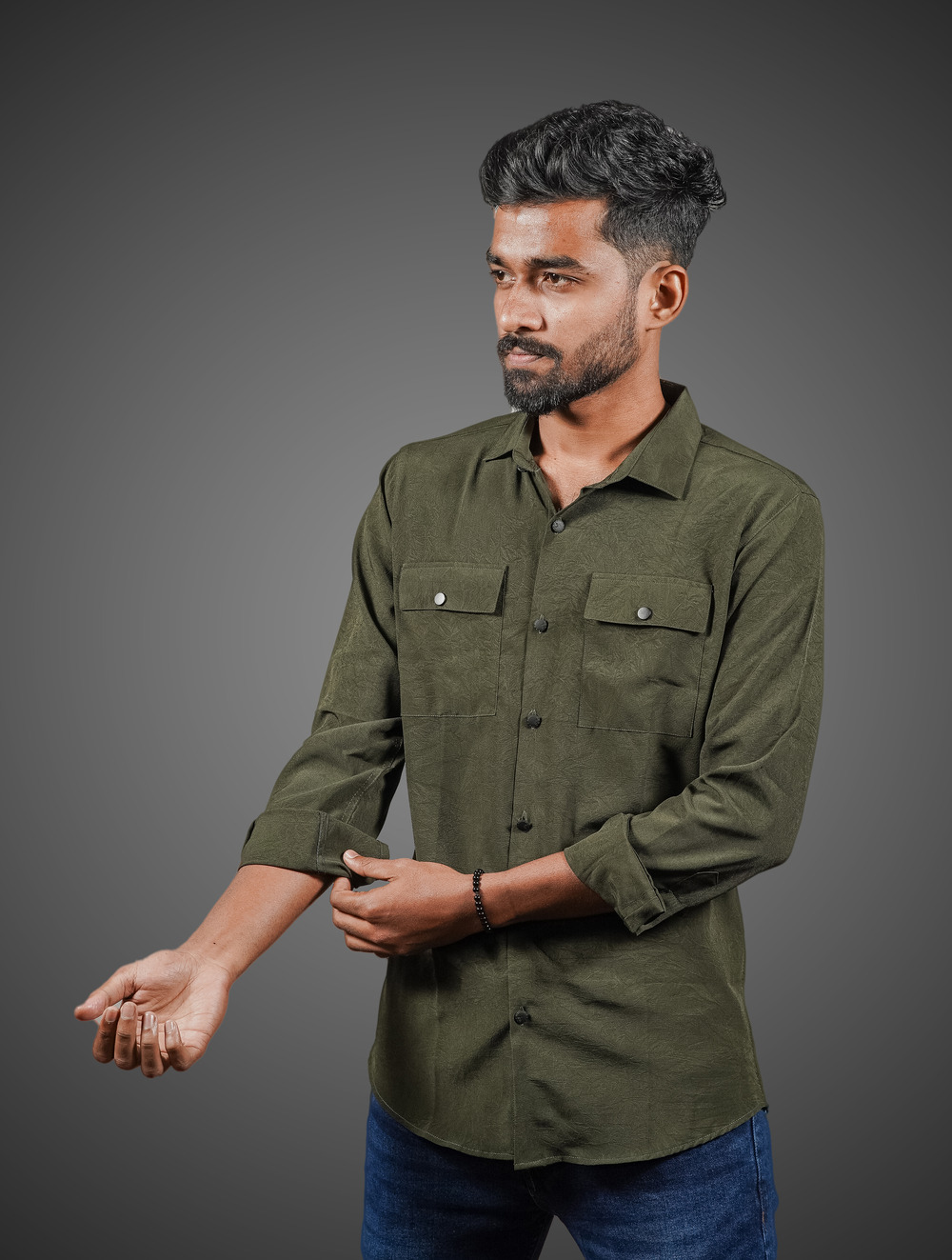 OLIVE COLOR DOUBLE POCKET SHIRT